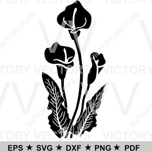 Calla Peace Lily Floral vector lijntekeningen snijbestand voor vinyl, laser, Cricut, silhouet, clipart SVG pdf eps png dxf digitale download