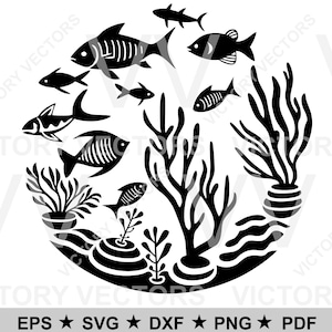 Underwater Marine Life Fish Ocean SVG Vector File for Cutting, Cricut, Silhouette, Laser, Vinyl, Glowforge eps dxf png pdf Digital Download