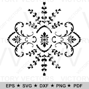 Victorian Floral Leaves Damask Pattern Vector for Print, Cut, Vinyl, Laser, Cricut Silhouette SVG dxf pdf png Stencil Ready Digital Download
