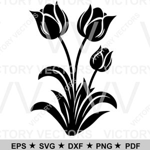 Tulipano Pianta Primavera Giardino Fiore File di taglio vettoriale per vinile, laser, Cricut, Silhouette, clipart, SVG CNC DXF PDF EPS Download digitale