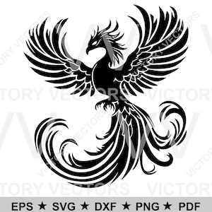 Fichier vectoriel oiseau tribal chinois Phoenix pour découpe, impression, vinyle, laser, SVG, Cricut, Silhouette, Glowforge, dxf pdf eps png téléchargement numérique