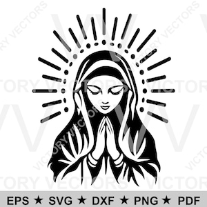 Dziewica Maryja Nasza Pani z Guadalupe Modląca się Wektor, svg dxf pdf eps, png Plik do cięcia dla winylu, lasera, Cricut, sylwetki - Pobieranie cyfrowe