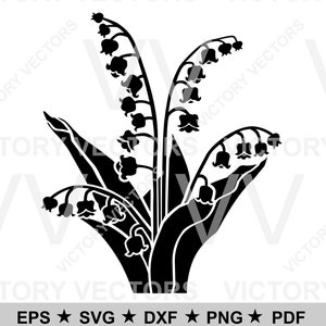 Lily of the Valley Flower Botanical Vector Line Cutting File for Vinyl Laser Cricut CNC, Stencil Ready svg dxf pdf png eps Digital Download