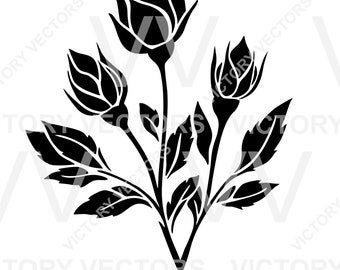 Rose Buds Flowers Vector Line Art svg, dxf pdf eps, png, snijbestand voor Cricut, silhouet, vinyl, laser, stencil, CNC - digitale download