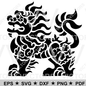 カット、印刷、ビニール、レーザー、クリカット、シルエット、SVG、pdf、eps、png、dxf 用の中国の獅子舞の伝統的な祭りのベクター ファイル デジタル ダウンロード