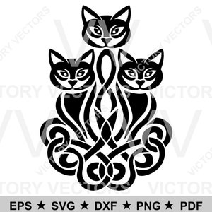 Noeud celtique de queues entrelacées de chats - fichier de découpe vectoriel pour vinyle, laser, Cricut, Silhouette - téléchargement numérique (pdf, eps, png, dxf, svg)