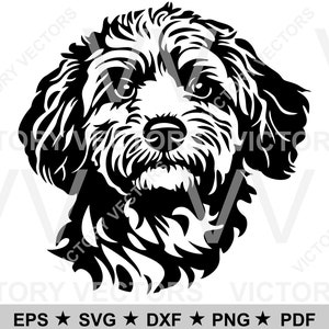 Cockapoo spoodle cockadoodle hond gezicht vector lijn snijbestand voor vinyl, laser Cricut, silhouet, SVG, pdf, eps, png, dxf digitale download