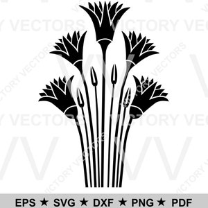 Archivo de corte de línea vectorial de flor de loto egipcia antigua para vinilo, láser, SVG, Cricut, silueta, png, dxf, pdf, eps, listo para usar con plantilla, descarga digital