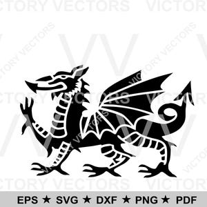 Welsh Dragon Mythical Legend Vector File for Cutting, Vinyl, Laser, Stencil, Cricut, Silhouette, svg, dxf, pdf, eps, png Digital Download