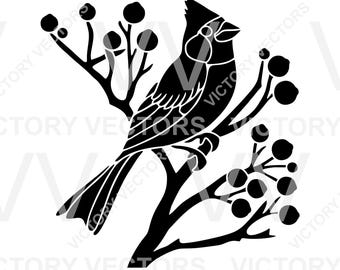 Northern Cardinal Red Wild Bird in Berries Vector File for Cut, Print, Vinyl, Laser, SVG, Cricut Silhouette dxf pdf eps png Digital Download