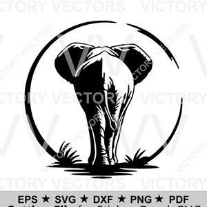 Éléphant par derrière Silhouette SVG | Vecteur d'éléphant marchant calme | Fichier de coupe Zen pour vinyle, Cricut, Laser, dxf, png, eps, pdf