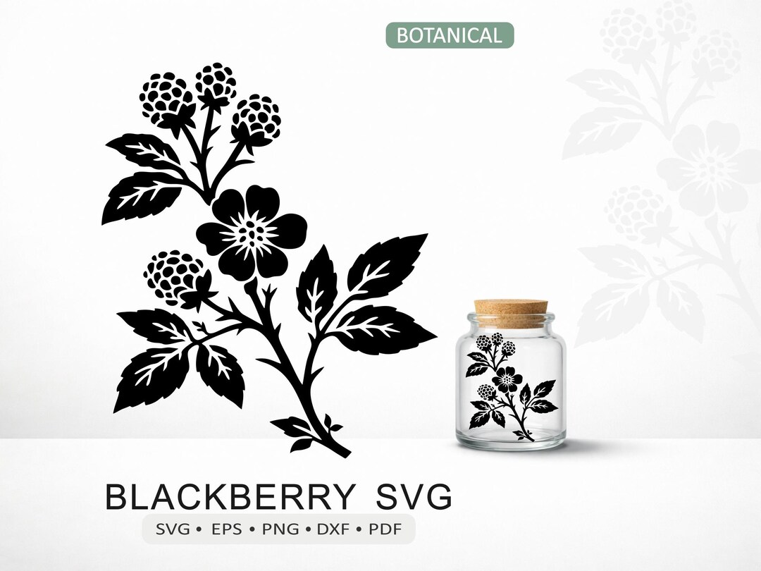 Blackberry Branch SVG | Botanical Bramble Berry & Flower Cutting File ...