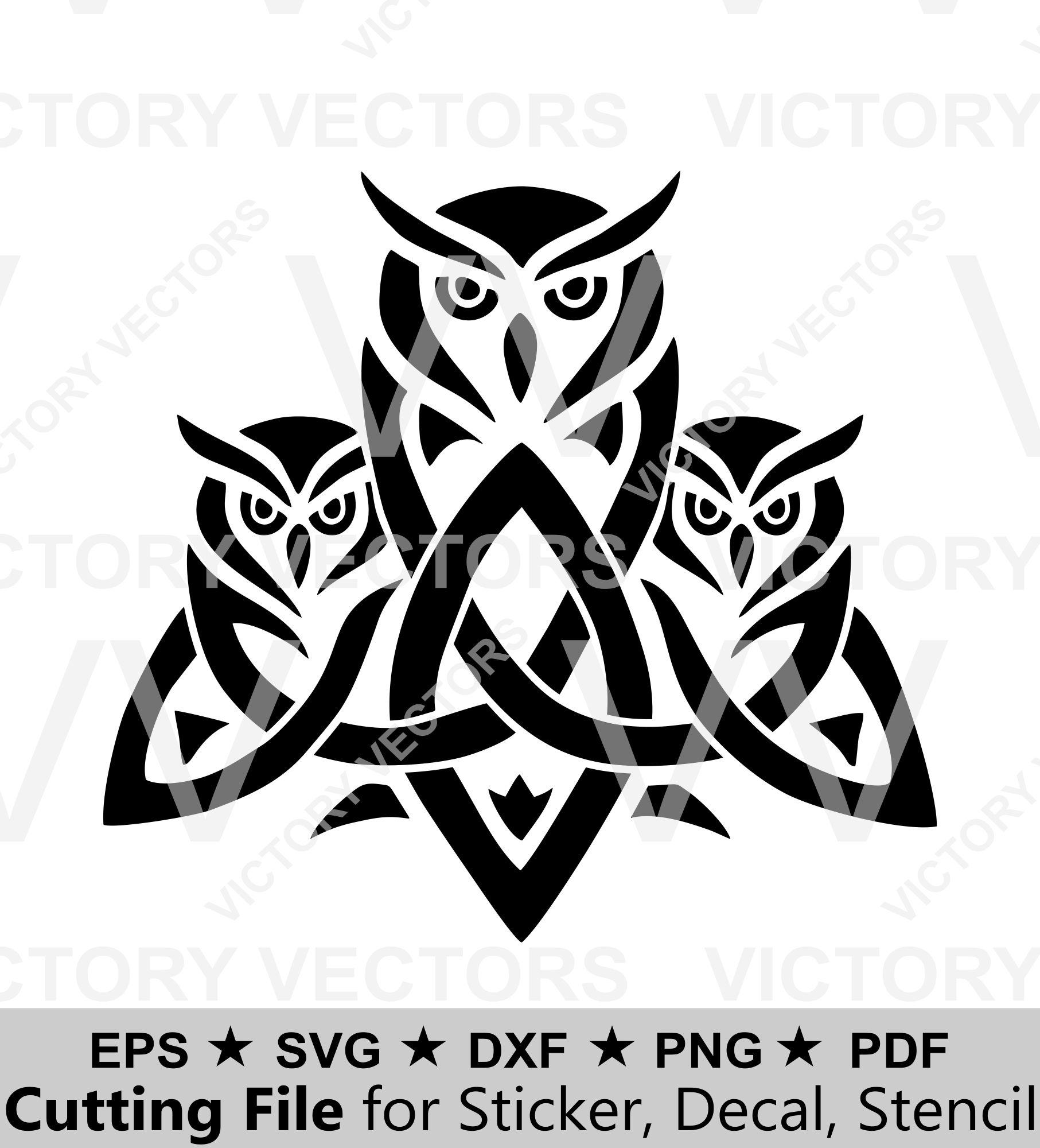 Celtic Owl Bird Trio Knot Tribal Vector File for Cut, Print, Vinyl, Laser, SVG, Cricut, Silhouette d