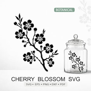 Cherry Blossom SVG | Sakura Flower Branch Cut File for Cricut Silhouette Laser Engraving | dxf eps pdf png Digital Download