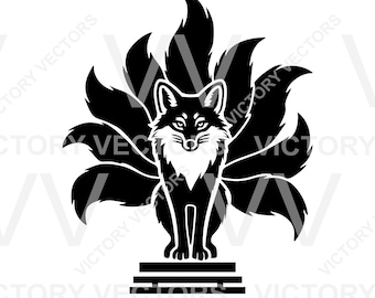 Nio-svansad Kitsune Fox SVG | Mystic Guardian Yokai Spirit Vektor Skärfil för Laser, Cricut & Silhouette | eps pdf dxf png