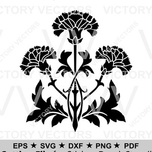Art Nouveau Carnation SVG | Vintage Floral Silhouette Cut File | Stencil Ready Vector for Laser, Cricut & Crafts | pdf eps png dxf