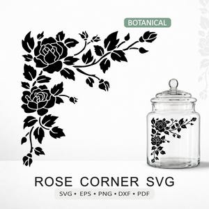 バラのSVG | Cricut Silhouetteレーザー彫刻用ボタニカルフラワーコーナーカットファイル | dxf eps png pdfデジタルダウンロード