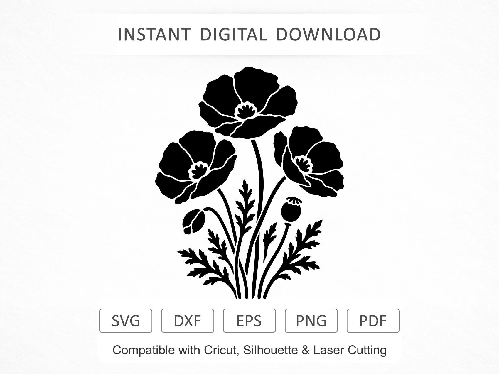 Poppy Dfx File Poppy Flower SVG | Botanical Wildflower Cut File for Cricut, Silhouette ...