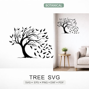 Windswept Tree SVG | Autumn Leaves Cut File for Cricut Silhouette Laser Engraving | dxf eps pdf png Digital Download