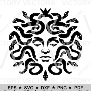 Medusa Gorgon Kopf griechische Mythologie Schlange Haar Vektor-Datei für Schnitt, Druck, Vinyl Laser Cricut Silhouette SVG dxf pdf eps png digitaler Download