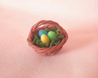 Miniature Easter Egg Basket - Easter - Easter Eggs - Handmade - Fairy Garden - Dollhouse - Miniature