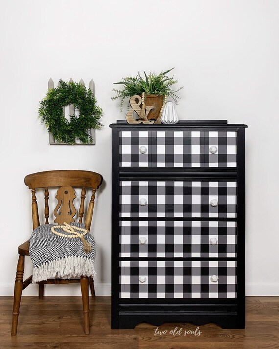 Vintage Modern Farmhouse Style Buffalo Plaid Wood Tall Etsy