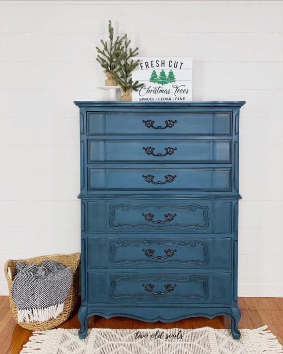 1960s French Provincial Bassett Painted Blue Oversized Tallboy Etsy