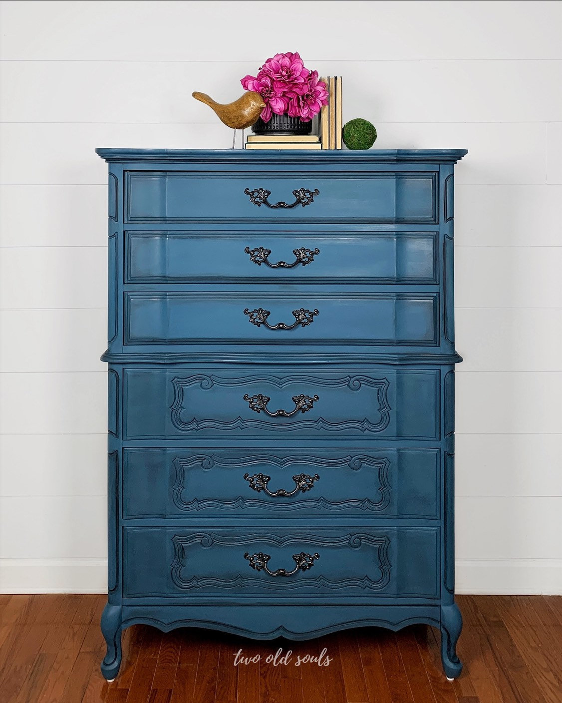 1960s French Provincial Bassett Painted Blue Oversized Tallboy Etsy