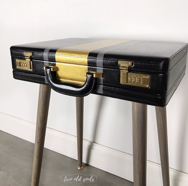 Briefcase End Table Steampunk Bedside Table Vintage Leather Etsy