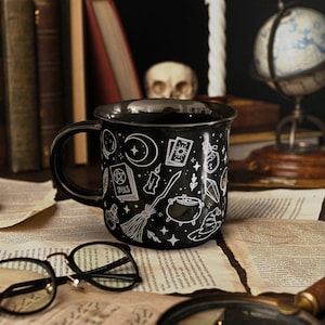 WITCHY ELEMENTS MUG! ~ 375ml/13oz Ceramic Mug, Black Mug, Halloween Mug, Witch Mug