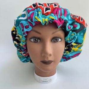 African Print Satin Bonnet | Adjustable Satin Sleep Cap | Protective Hair Bonnet for Natural Hair, Braids, Locs & Curls