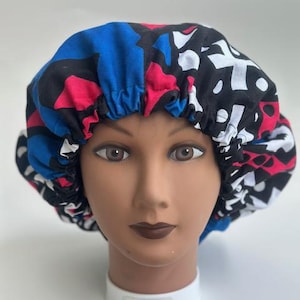 African Print Satin Bonnet | Adjustable Satin Sleep Cap | Protective Hair Bonnet for Natural Hair, Braids, Locs & Curls