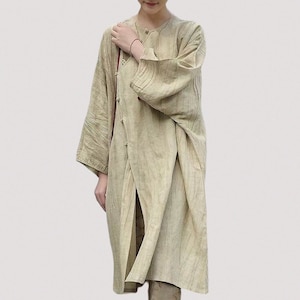 Women Cheongsam Dress Leisure Loose Linen Midi Dress, Boho Dress, Retro Tuinc Spring and Autumn Linen Dress