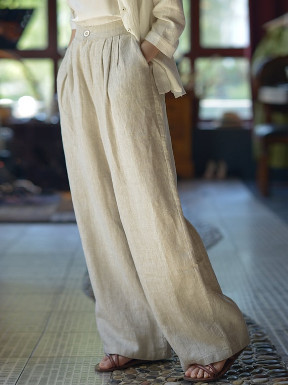 【新品未着用】CTHY VINTAGE LINEN WIDE SLACKS Women's Linen Wide Leg Pants Loose Casual Cotton Linen