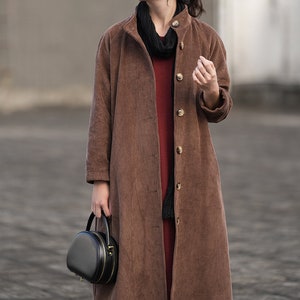 Stylish Mid-Length Thickened Cotton Corduroy Winter Coat for Women, Fall/Winter Wear, Loose Customizable Handmade Warm Jacket Button Outfit