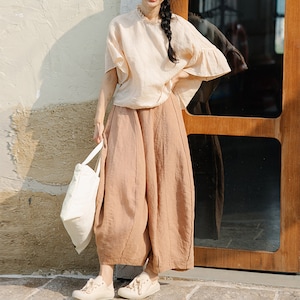 Pure Natural Casual Linen Bloomers Full Length Harem Pants, Summer Trousers, Retro Trousers Loose Pants, Plus Size Pants Gifts For Her