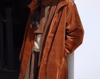 Handmade Corduroy Hooded Trench Coat: Oversized Warm Jacket, Spring Wear, Long Coat, Button Outfit