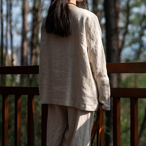 100% Linen Kimono Coat Linen Duster Vintage Linen Cardigan Linen Wrap Shirt, Oversized Linen Short Jacket, Comfy and Soft Linen Clothing image 7