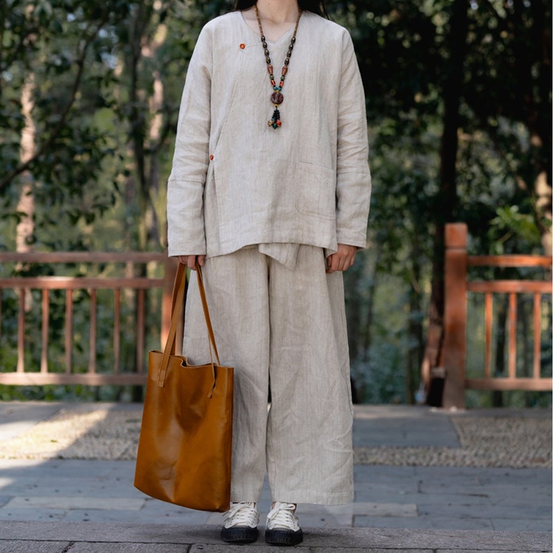 100% Linen Kimono Coat Linen Duster Vintage Linen Cardigan Linen Wrap Shirt, Oversized Linen Short Jacket, Comfy and Soft Linen Clothing image 3