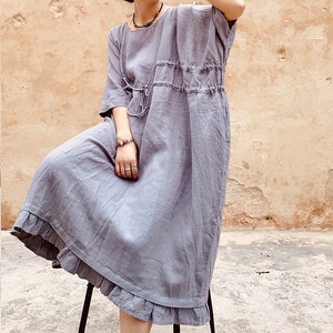 Soft Linen Maxi Dress: Casual Kaftan with Pockets