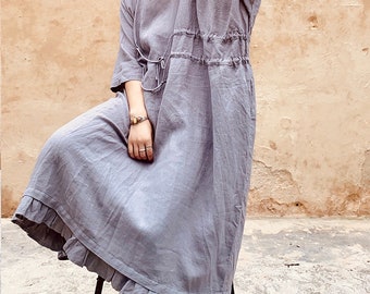 Soft Linen Dress for Summer Wear, Casual kaftan Dress With Pockets, Loose Fit Maxi Dress Linen Long Dress Gift Ideal For Her