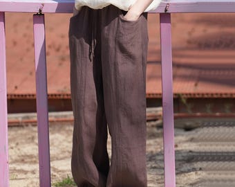 Linen Wide Leg Pants, High Waist Trousers, Minimalist Clothing