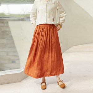 Handmade Linen Long Skirt: Retro High Waisted A-Line Prom Skirt
