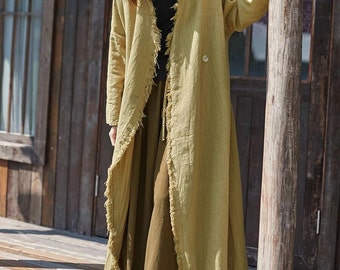 Handmade Linen Duster Cardigan, Oversized Retro Jacket