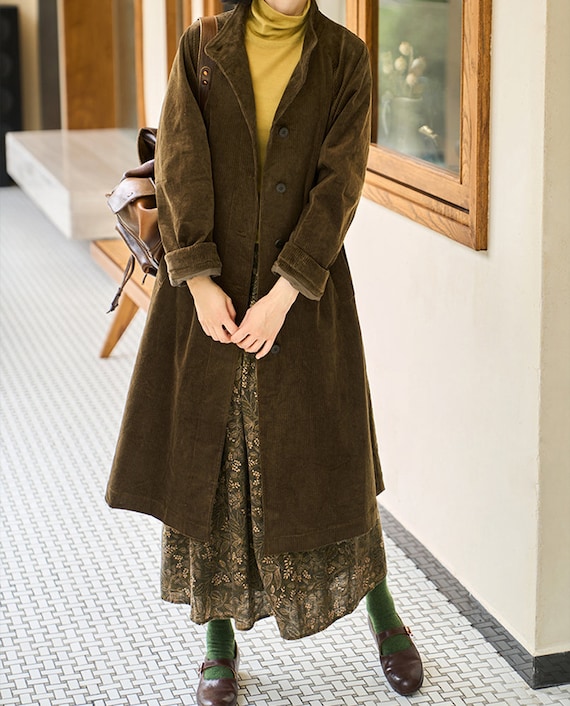 Retro Corduroy Trench Coat, Oversized Cardigan Jacket, Autumn