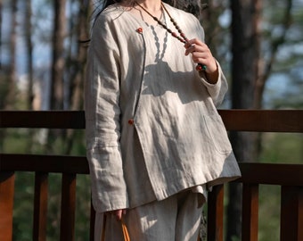 100% lino kimono abrigo lino plumero - vintage lino cardigan lino abrigo camisa, chaqueta corta de lino de gran tamaño, ropa de lino cómoda y suave
