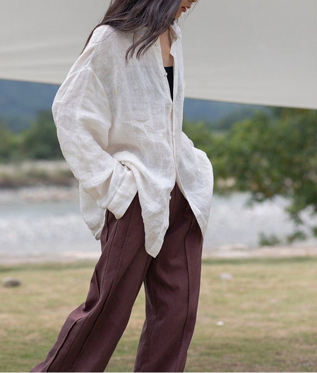 Handmade Linen Button Down Shirt: Oversized Long Sleeve Blouse - Etsy
