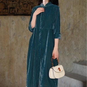 Soft Velvet Zen Dress Women, Long Dress Winter Warm Dress, Long Sleeve Dress, Oversized Swing Dress, Wrap Dress Vintage Nightgown Dress