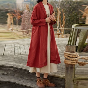 Loose Linen Coat Linen Duster - Vintage Cotton Cardigan Cotton Duster With Pockets, Spring Long Jacket, Comfy and Soft Oversized Coat