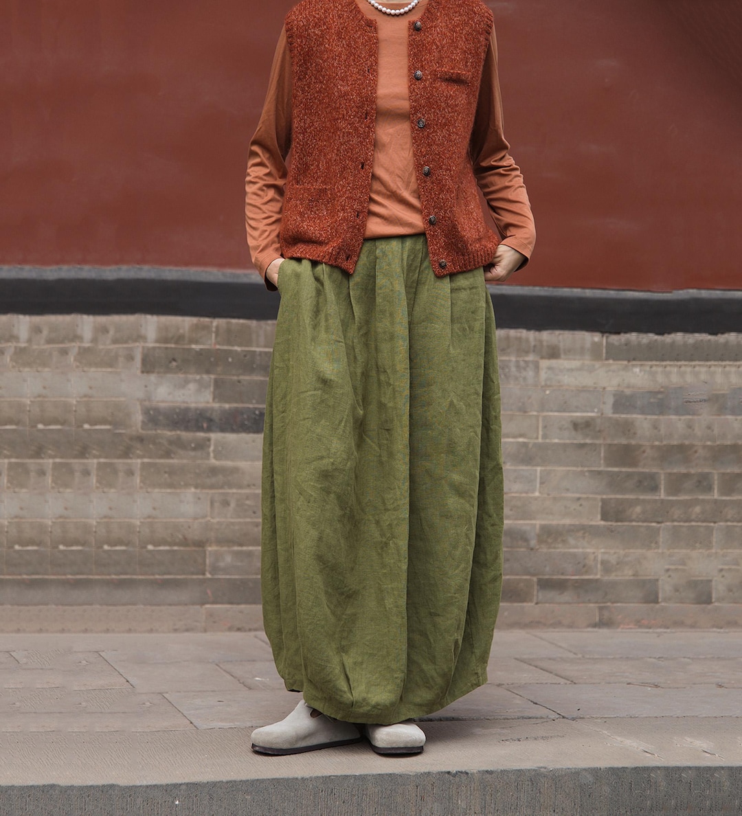 Linen Tulip Maxi Skirt, Vintage Balloon Silhouette - Etsy